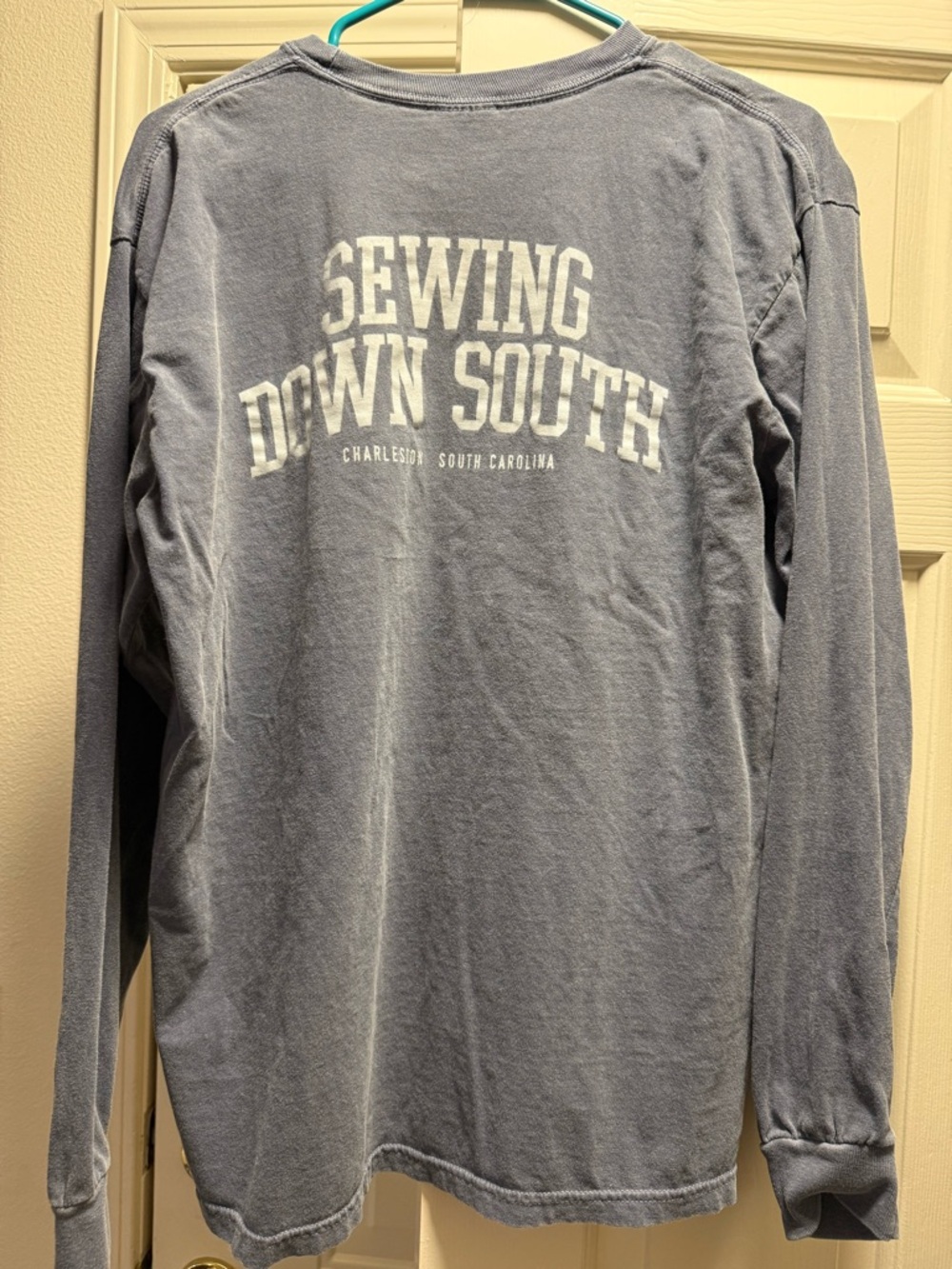 Comfort Colors Slate Blue 'Sewing Down South' Long Sleeve Tee
